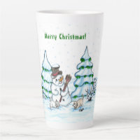 Merry Christmas! Snowman with Cat and Puppy