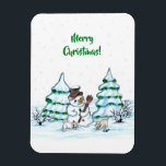 Merry Christmas! Snowman with Cat and Puppy Magnet<br><div class="desc">Merry Christmas! Snowman with Cat and Puppy - little Dog ~~~ coloured pencil drawing by Krisi ArtKSZP ~~~ Store Category >>> Merry Christmas for Kids >>> Snowman with Cat and Puppy</div>