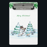Merry Christmas! Snowman with Cat and Puppy Mini Clipboard<br><div class="desc">Merry Christmas! Snowman with Cat and Puppy - little Dog ~~~ coloured pencil drawing by Krisi ArtKSZP ~~~ Store Category >>> Merry Christmas for Kids >>> Snowman with Cat and Puppy</div>