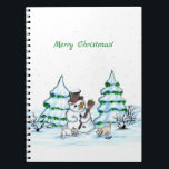 Merry Christmas! Snowman with Cat and Puppy Notebook<br><div class="desc">Merry Christmas! Snowman with Cat and Puppy - little Dog ~~~ coloured pencil drawing by Krisi ArtKSZP ~~~ Store Category >>> Merry Christmas for Kids >>> Snowman with Cat and Puppy</div>