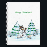 Merry Christmas! Snowman with Cat and Puppy Notebook<br><div class="desc">Merry Christmas! Snowman with Cat and Puppy - little Dog ~~~ coloured pencil drawing by Krisi ArtKSZP ~~~ Store Category >>> Merry Christmas for Kids >>> Snowman with Cat and Puppy</div>