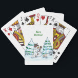 Merry Christmas! Snowman with Cat and Puppy Playing Cards<br><div class="desc">Merry Christmas! Snowman with Cat and Puppy - little Dog ~~~ coloured pencil drawing by Krisi ArtKSZP ~~~ Store Category >>> Merry Christmas for Kids >>> Snowman with Cat and Puppy</div>