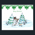 Merry Christmas! Snowman with Cat and Puppy Poster<br><div class="desc">Merry Christmas! Snowman with Cat and Puppy - little Dog ~~~ coloured pencil drawing by Krisi ArtKSZP ~~~ Store Category >>> Merry Christmas for Kids >>> Snowman with Cat and Puppy</div>