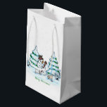Merry Christmas! Snowman with Cat and Puppy Small Gift Bag<br><div class="desc">Merry Christmas! Snowman with Cat and Puppy - little Dog ~~~ coloured pencil drawing by Krisi ArtKSZP ~~~ Store Category >>> Merry Christmas for Kids >>> Snowman with Cat and Puppy</div>
