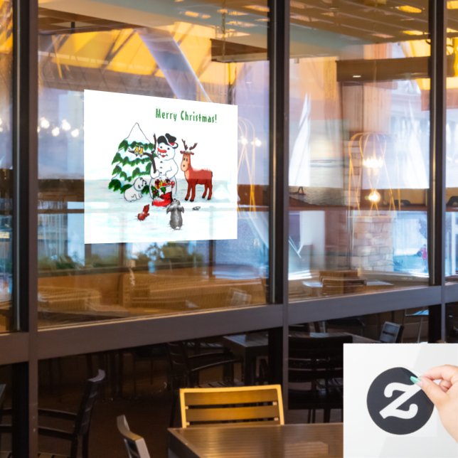 Merry Christmas! Snowman with Friends (Restaurant Window)