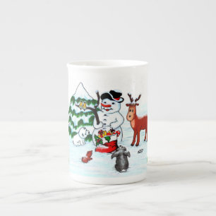 Merry Christmas! Snowman with Friends Bone China Mug