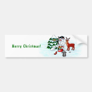 Merry Christmas! Snowman with Friends Bumper Sticker