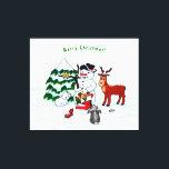 Merry Christmas! Snowman with Friends Canvas Print<br><div class="desc">Merry Christmas! Snowman with Friends - Baby Polar Bear,  Birds,  Moose,  Rabbit,    ~~~ coloured pencil drawing by Krisi ArtKSZP ~~~ Store Category >>> Merry Christmas for Kids >>> Snowman with Friends</div>