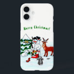 Merry Christmas! Snowman with Friends iPhone 16 Plus Case<br><div class="desc">Merry Christmas! Snowman with Friends - Baby Polar Bear,  Birds,  Moose,  Rabbit,    ~~~ coloured pencil drawing by Krisi ArtKSZP ~~~ Store Category >>> Merry Christmas for Kids >>> Snowman with Friends</div>