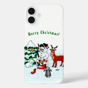 Merry Christmas! Snowman with Friends iPhone 16 Plus Case