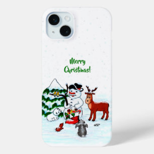 Merry Christmas! Snowman with Friends iPhone 15 Mini Case