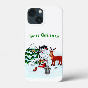 Merry Christmas! Snowman with Friends iPhone 13 Mini Case