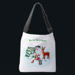 Merry Christmas! Snowman with Friends Crossbody Bag<br><div class="desc">Merry Christmas! Snowman with Friends - Baby Polar Bear,  Birds,  Moose,  Rabbit,    ~~~ coloured pencil drawing by Krisi ArtKSZP ~~~ Store Category >>> Merry Christmas for Kids >>> Snowman with Friends</div>