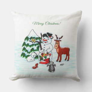 Merry Christmas! Snowman with Friends Cushion