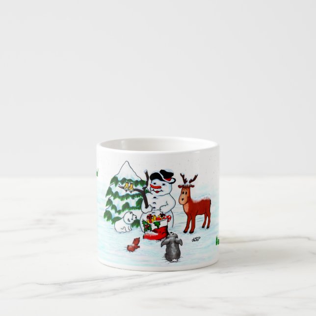 Merry Christmas! Snowman with Friends Espresso Cup (Front)