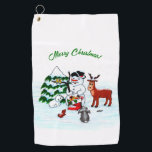 Merry Christmas! Snowman with Friends Golf Towel<br><div class="desc">Merry Christmas! Snowman with Friends - Baby Polar Bear,  Birds,  Moose,  Rabbit,    ~~~ coloured pencil drawing by Krisi ArtKSZP ~~~ Store Category >>> Merry Christmas for Kids >>> Snowman with Friends</div>