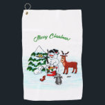Merry Christmas! Snowman with Friends Golf Towel<br><div class="desc">Merry Christmas! Snowman with Friends - Baby Polar Bear,  Birds,  Moose,  Rabbit,    ~~~ coloured pencil drawing by Krisi ArtKSZP ~~~ Store Category >>> Merry Christmas for Kids >>> Snowman with Friends</div>
