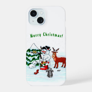 Merry Christmas! Snowman with Friends iPhone 15 Case