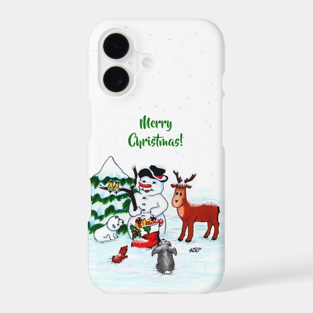 Merry Christmas! Snowman with Friends iPhone Case (Back)