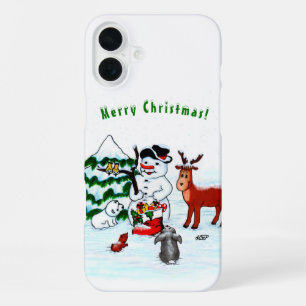 Merry Christmas! Snowman with Friends iPhone 16 Plus Case