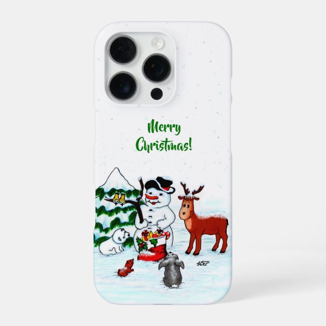 Merry Christmas! Snowman with Friends iPhone Case (Back)