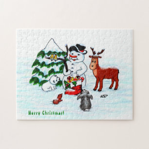 Merry Christmas! Snowman with Friends Jigsaw Puzzle