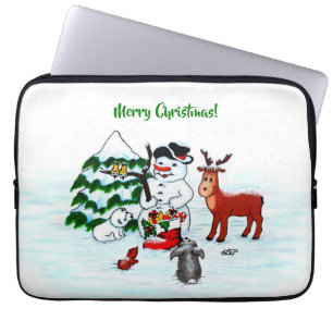 Merry Christmas! Snowman with Friends Laptop Sleeve