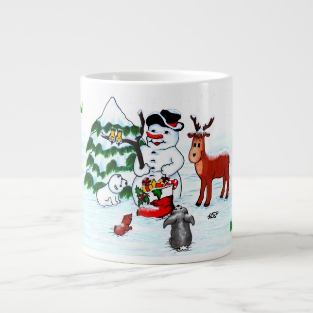 Merry Christmas! Snowman with Friends Large Coffee Mug (Front)