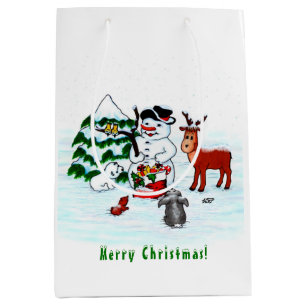 Merry Christmas! Snowman with Friends Medium Gift Bag
