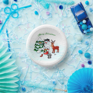 Merry Christmas! Snowman with Friends Paper Plate