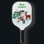 Merry Christmas! Snowman with Friends Pickleball Paddle<br><div class="desc">Merry Christmas! Snowman with Friends - Baby Polar Bear,  Birds,  Moose,  Rabbit,    ~~~ coloured pencil drawing by Krisi ArtKSZP ~~~ Store Category >>> Merry Christmas for Kids >>> Snowman with Friends</div>
