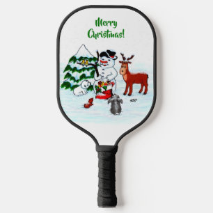 Merry Christmas! Snowman with Friends Pickleball Paddle
