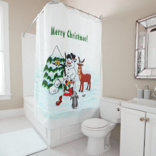 Merry Christmas! Snowman with Friends Shower Curtain
