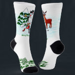 Merry Christmas! Snowman with Friends Socks<br><div class="desc">Merry Christmas! Snowman with Friends - Baby Polar Bear,  Birds,  Moose,  Rabbit,    ~~~ coloured pencil drawing by Krisi ArtKSZP ~~~ Store Category >>> Merry Christmas for Kids >>> Snowman with Friends</div>