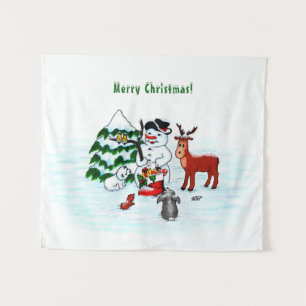 Merry Christmas! Snowman with Friends Tapestry