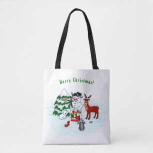 Merry Christmas! Snowman with Friends Tote Bag