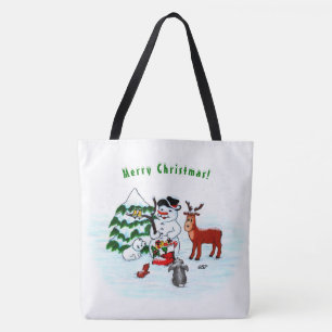 Merry Christmas! Snowman with Friends Tote Bag
