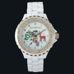 Merry Christmas! Snowman with Friends Watch<br><div class="desc">Merry Christmas! Snowman with Friends - Baby Polar Bear,  Birds,  Moose,  Rabbit,    ~~~ coloured pencil drawing by Krisi ArtKSZP ~~~ Store Category >>> Merry Christmas for Kids >>> Snowman with Friends</div>