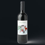 Merry Christmas! Snowman with Friends Wine Label<br><div class="desc">Merry Christmas! Snowman with Friends - Baby Polar Bear,  Birds,  Moose,  Rabbit,    ~~~ coloured pencil drawing by Krisi ArtKSZP ~~~ Store Category >>> Merry Christmas for Kids >>> Snowman with Friends</div>