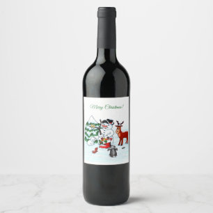 Merry Christmas! Snowman with Friends Wine Label