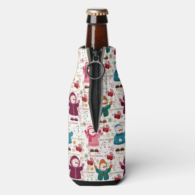 Merry Christmas Snowmen Bottle Cooler (Bottle Back)