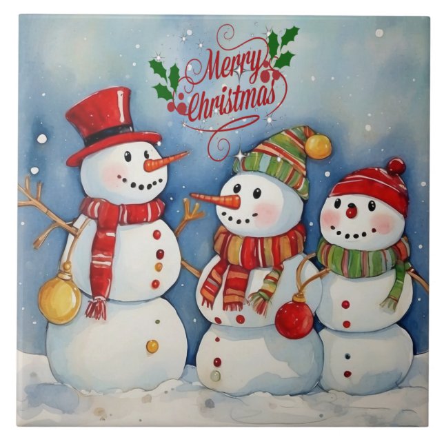 Merry Christmas, Snowmen Celebration Tile (Front)