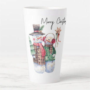 Merry Christmas Snowmen Latte Mug