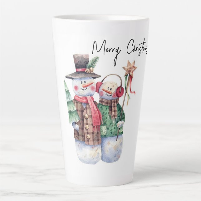 Merry Christmas Snowmen Latte Mug (Front)