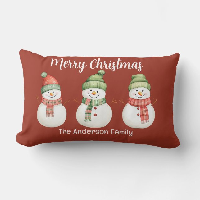 Merry Christmas Snowmen Lumbar Cushion (Front)
