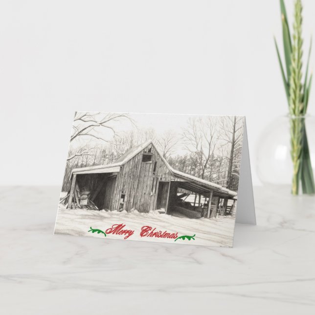 Merry Christmas Snowy Barn Holiday Card (Front)