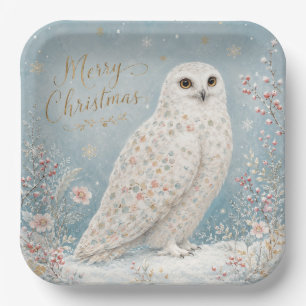 Merry Christmas Snowy Owl Winter Wonderland Paper Plate