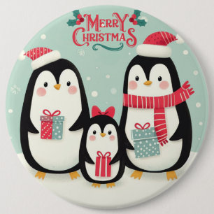 Merry Christmas snowy penguins 6 Cm Round Badge