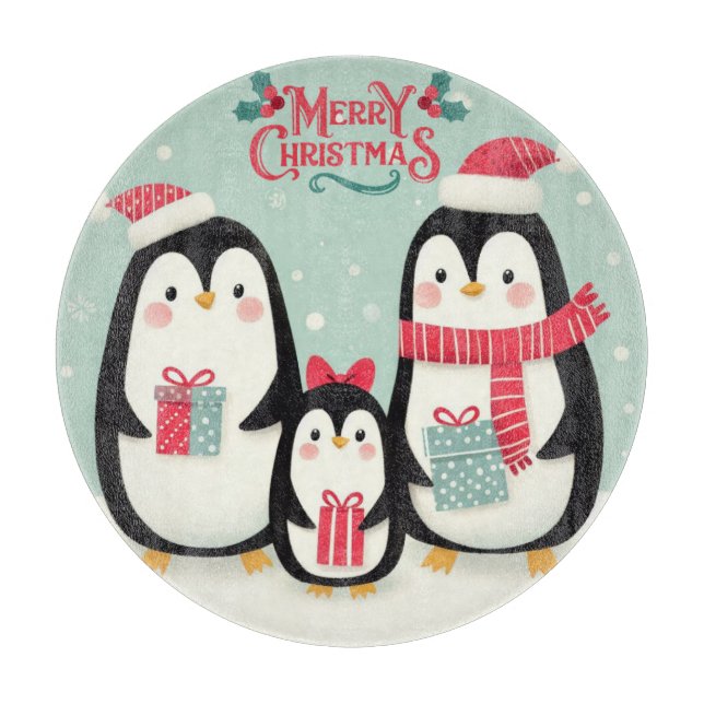 Merry Christmas snowy penguins Cutting Board (Front)