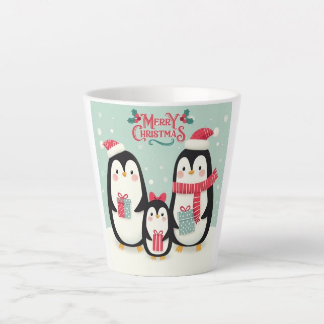 Merry Christmas snowy penguins Latte Mug (Front)